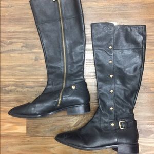 Michael Kors Black Leather Boots with Gold detail